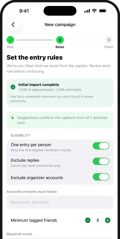Configure tags, replies and duplicate-entry rules in the iPhone app
