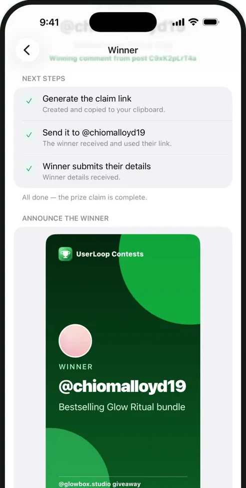 Create and share a winner announcement from the iPhone app